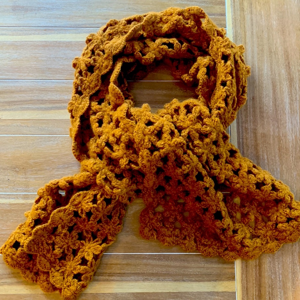 ZARA | Huge and Cozy Burnt Orange Openwork Knit Scarf (Not Wool) | 80” x 18”